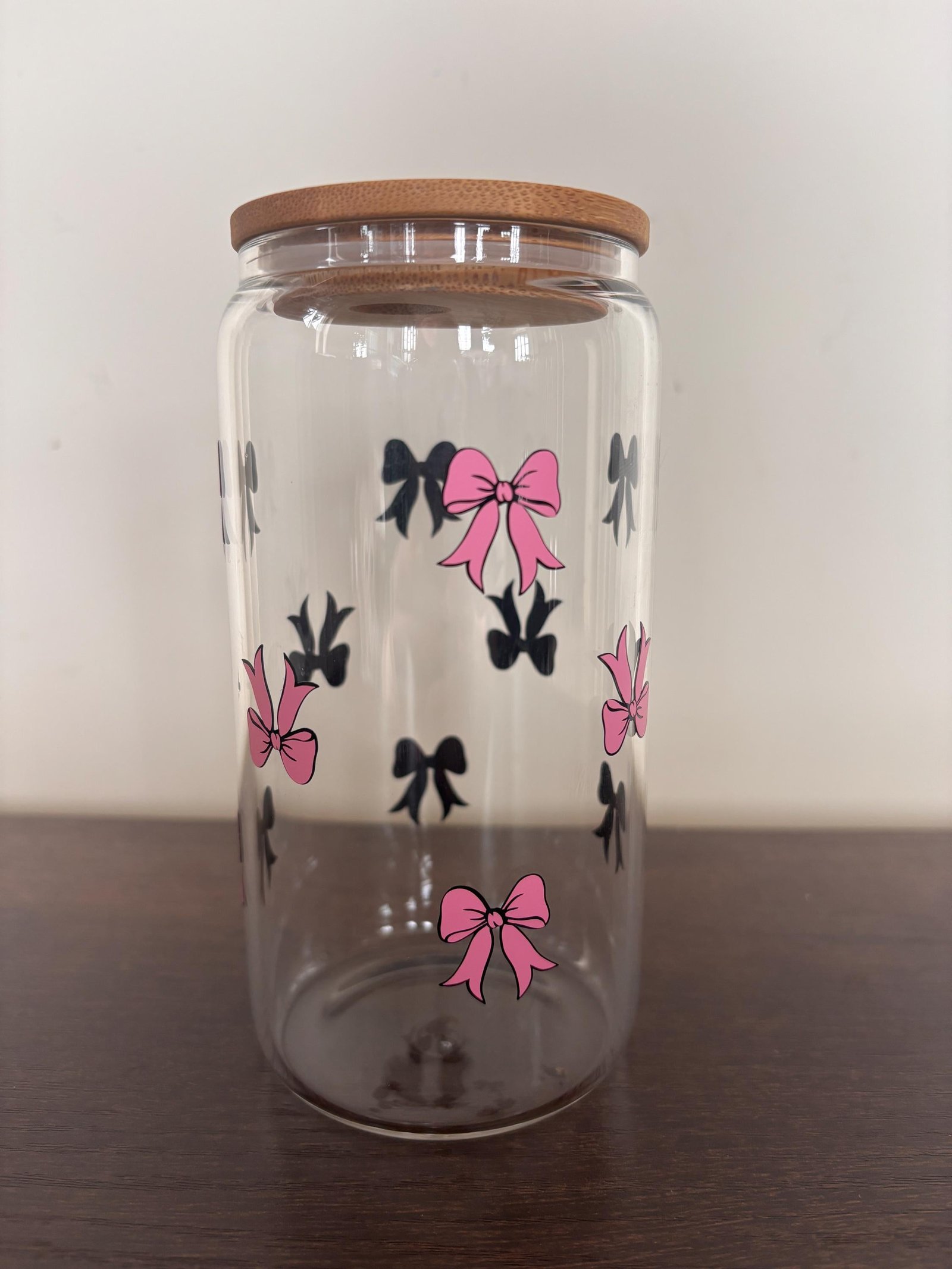 Bow 16oz Glass or Plastic Tumbler with Lid and Straw – Customizable Color | Cute Gift
