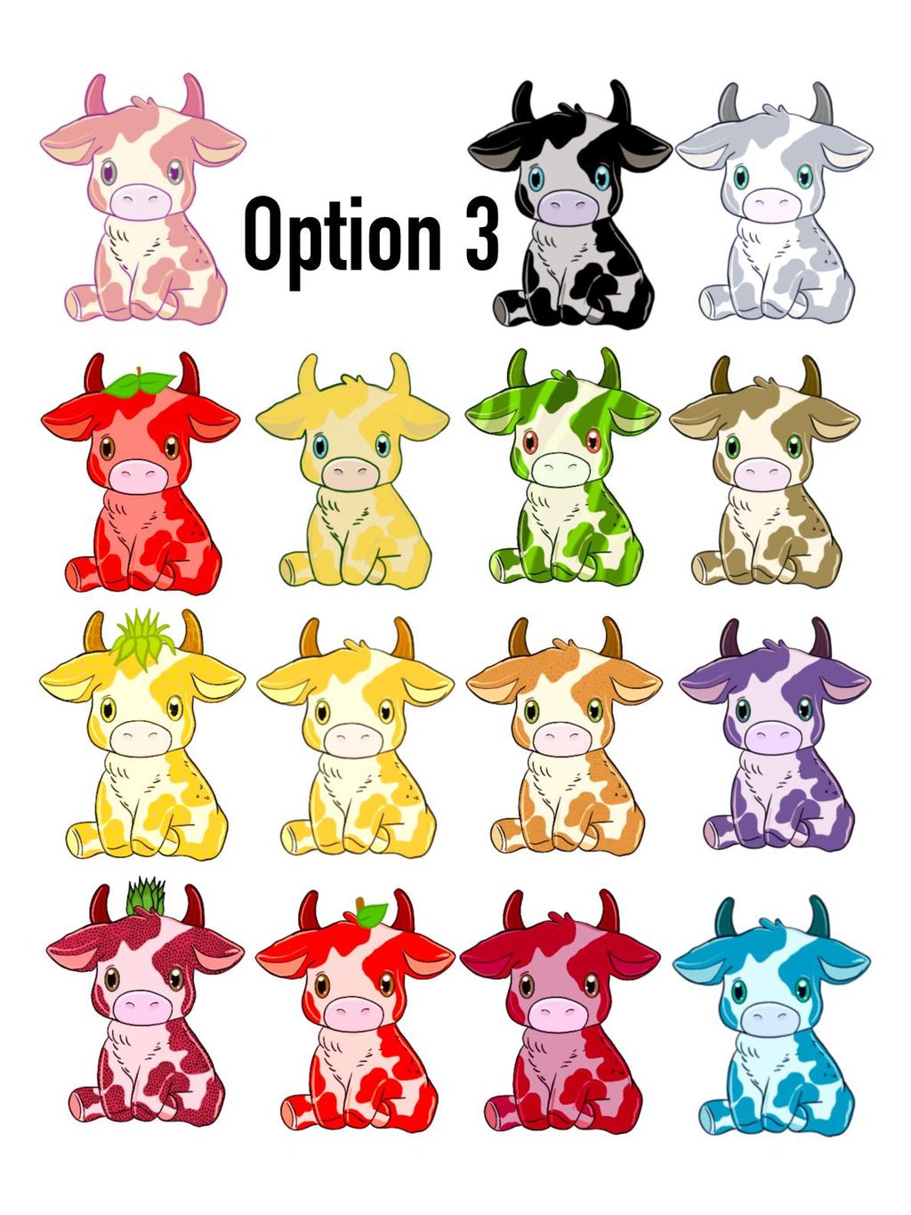 Fruit Cow Vinyl Sticker Set – Cute Kawaii Cow Stickers with FREE Bonus Sticker