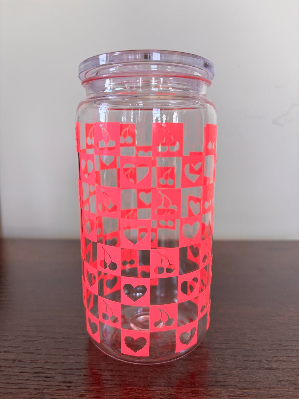 Cherries and heart checkered cup