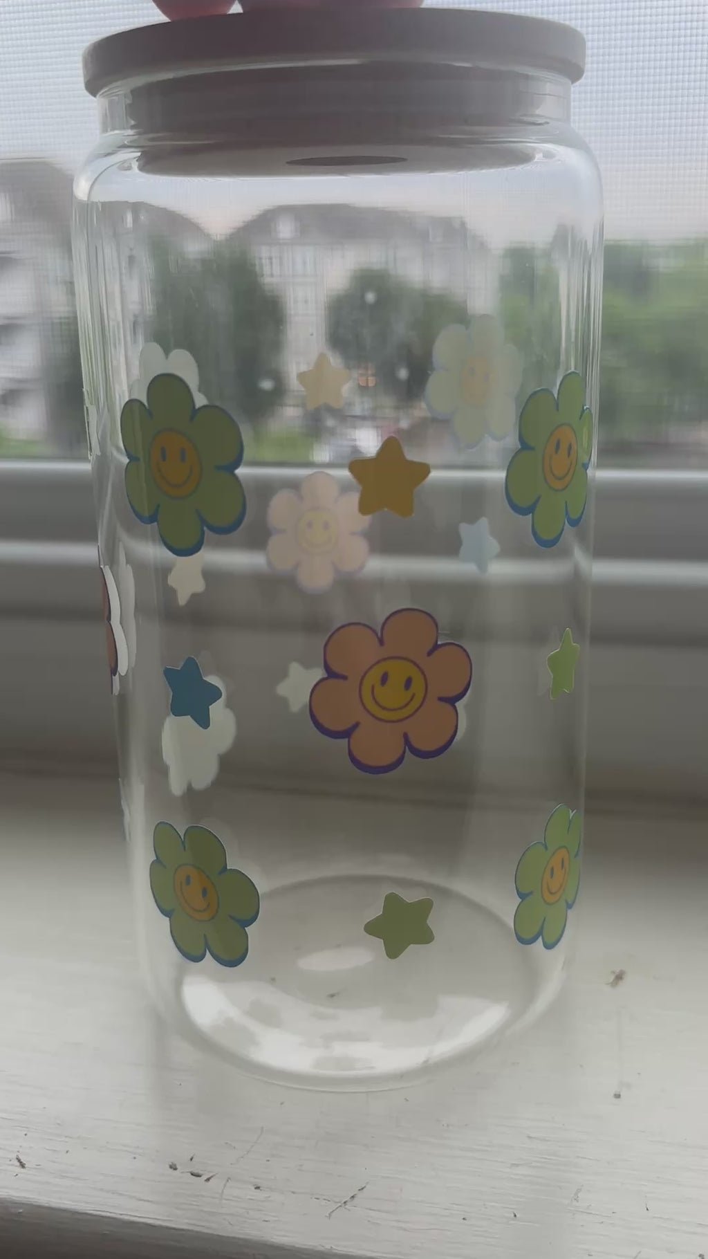 Retro flower and star glass/plastic 16oz cup