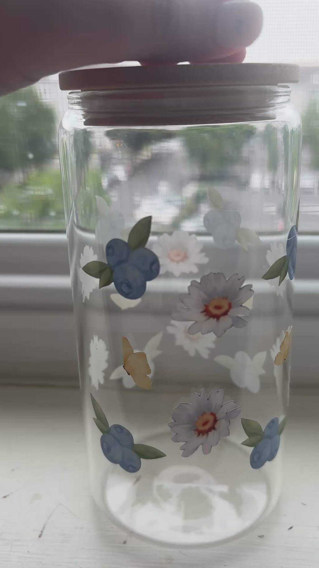 Blueberry and flowery glass/plastic 16oz cup