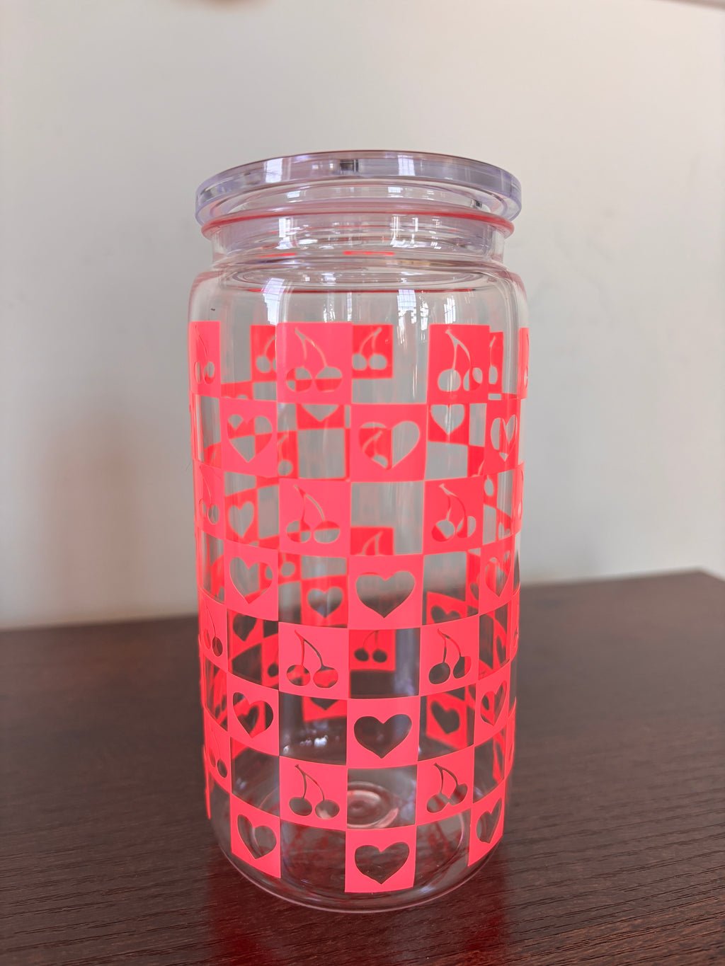 Cherries and heart checkered cup