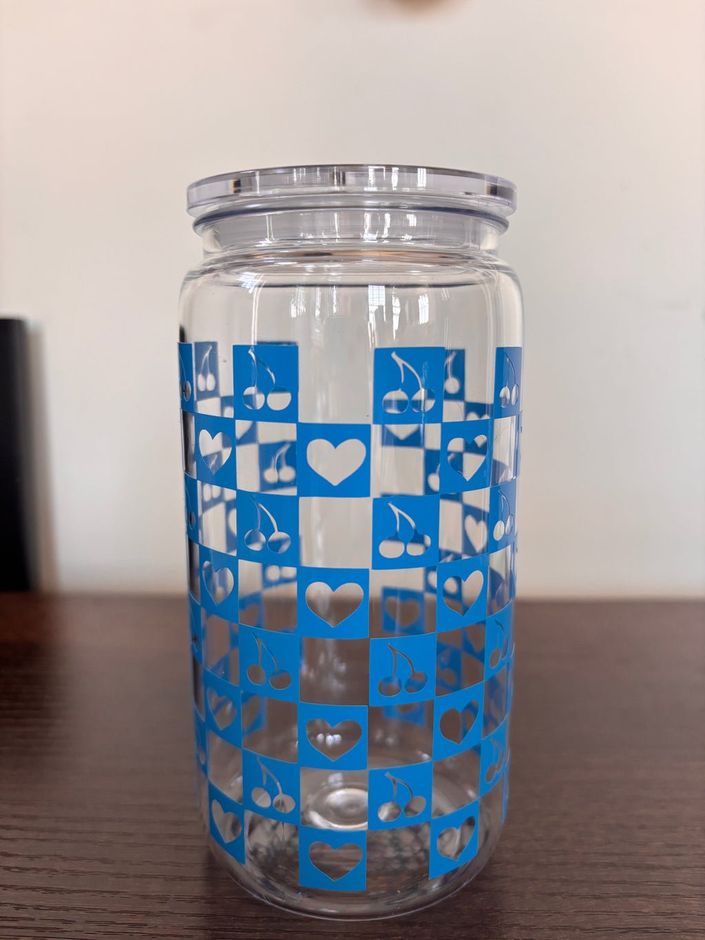 Cherries and heart checkered cup