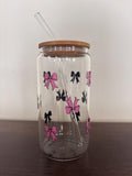 Bow 16oz Glass or Plastic Tumbler with Lid and Straw – Customizable Color | Cute Gift