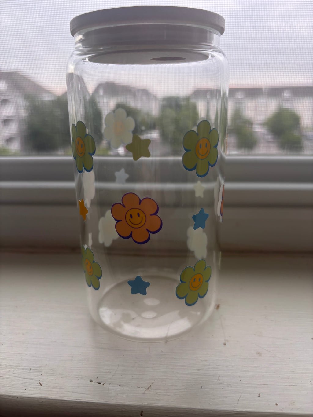 Retro flower and star glass/plastic 16oz cup