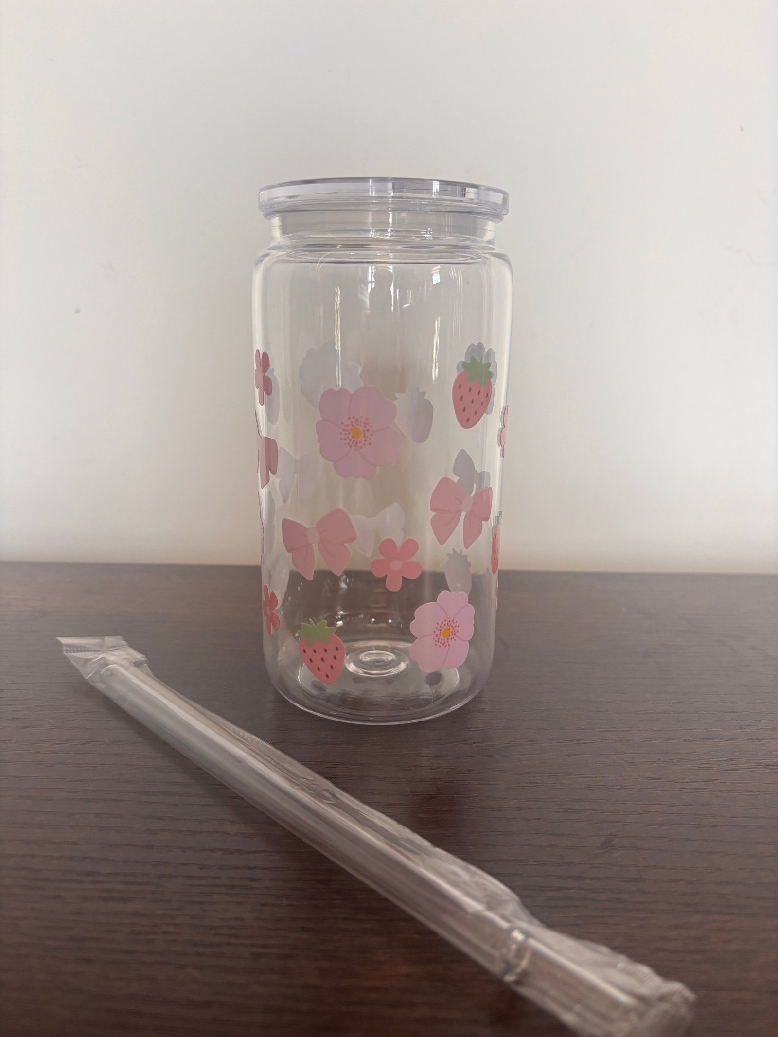 Pink & Cute 16oz Glass or Plastic Tumbler with Lid and Straw – Aesthetic Gift for Her