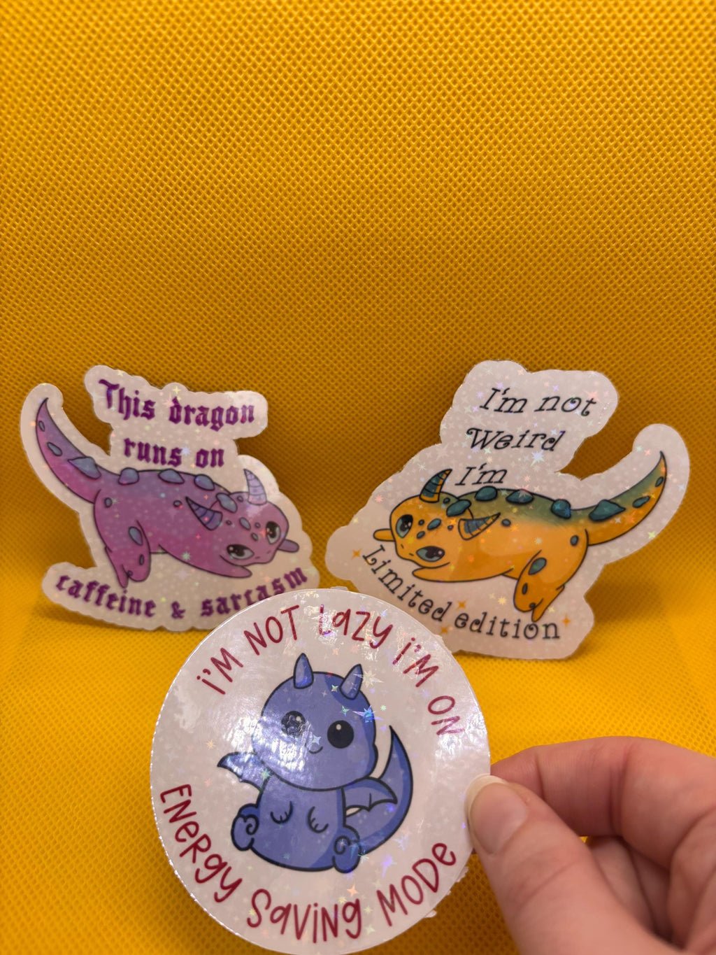 Sparkling Dragon Stickers with Glitter Top Coat – Funny & Cute Vinyl Sticker Set