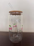 Cherry & Glitter Bows 16oz Glass or Plastic Tumbler with Lid and Straw – Cute Gift
