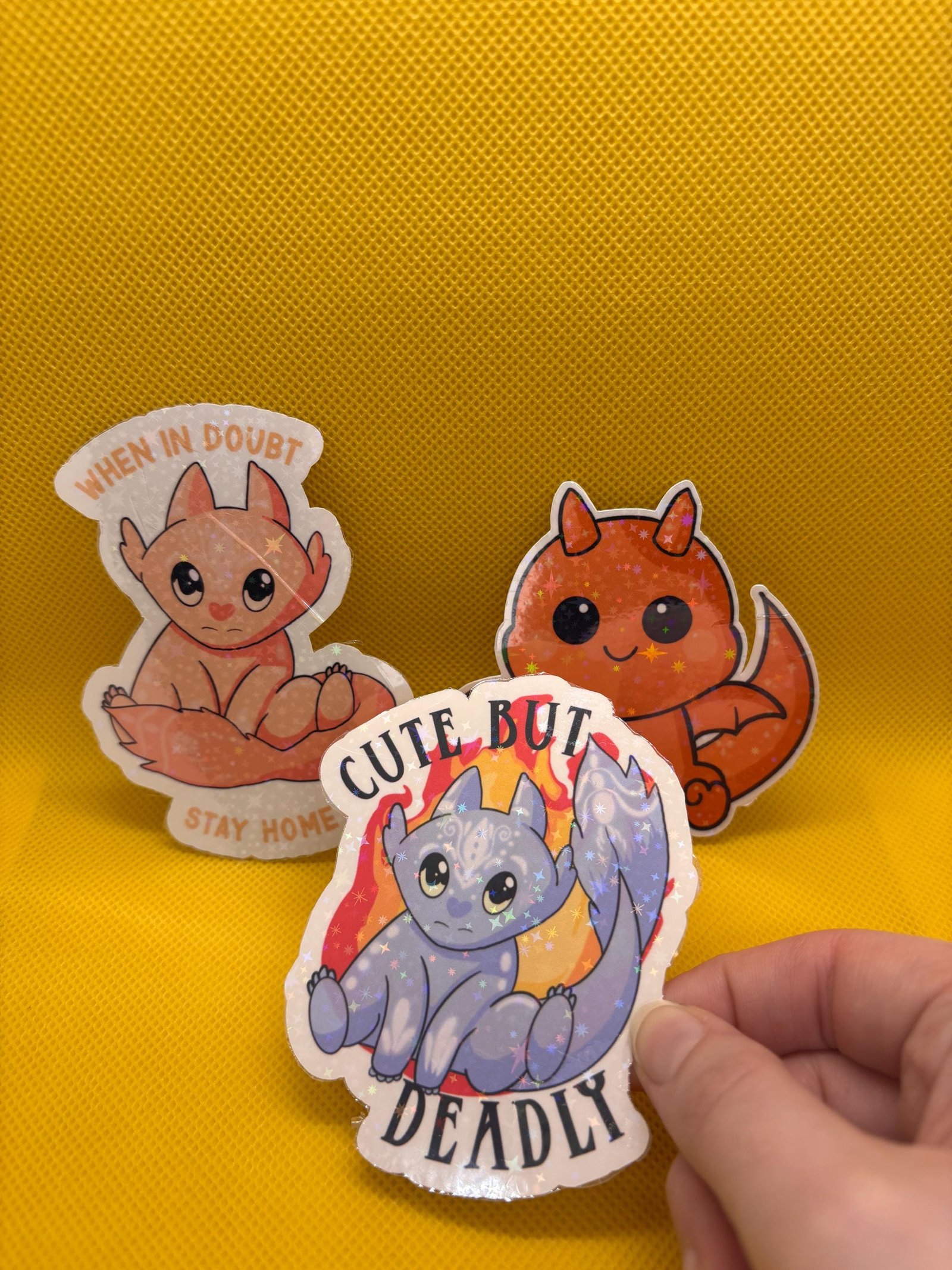 Sparkling Dragon Stickers with Glitter Top Coat – Funny & Cute Vinyl Sticker Set